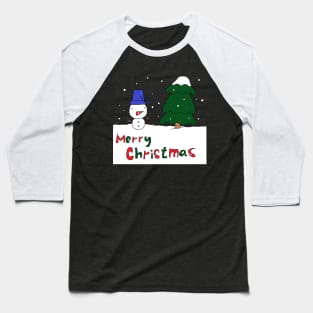 Merry Christmas, Snowman, Tree Baseball T-Shirt